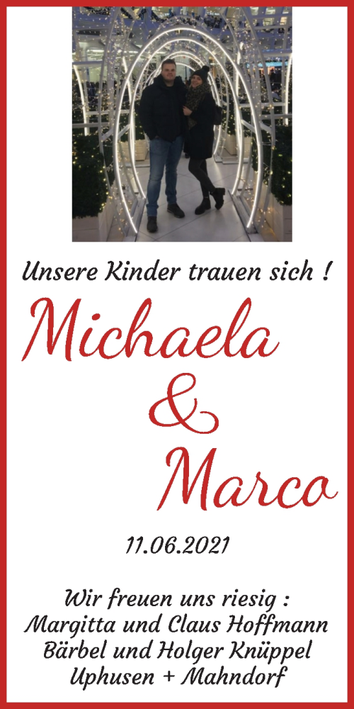 Hochzeitsanzeige von Michaela Hoffmann von WESER-KURIER