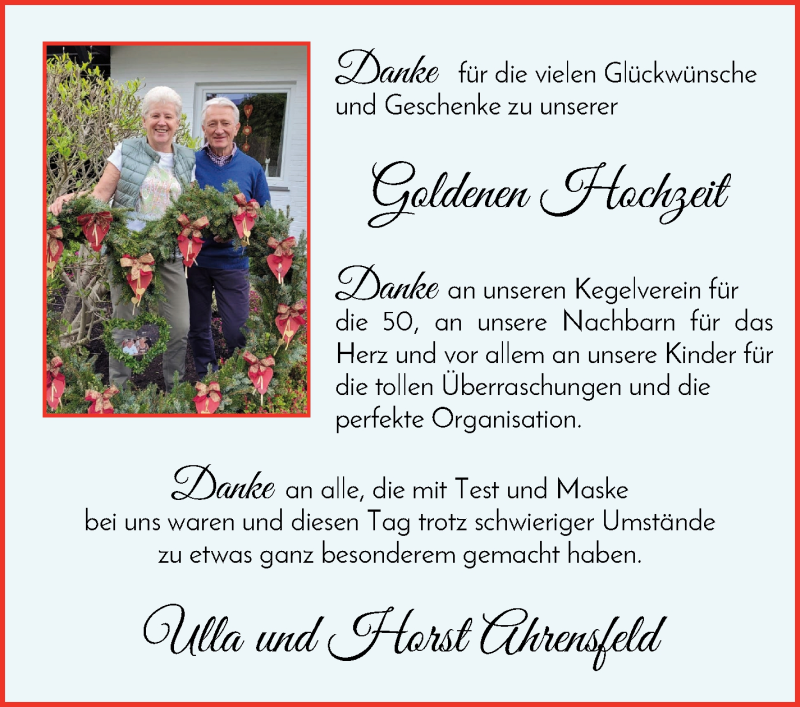 Hochzeitsanzeige von Ulla Ahrensfeld von Osterholzer Kreisblatt