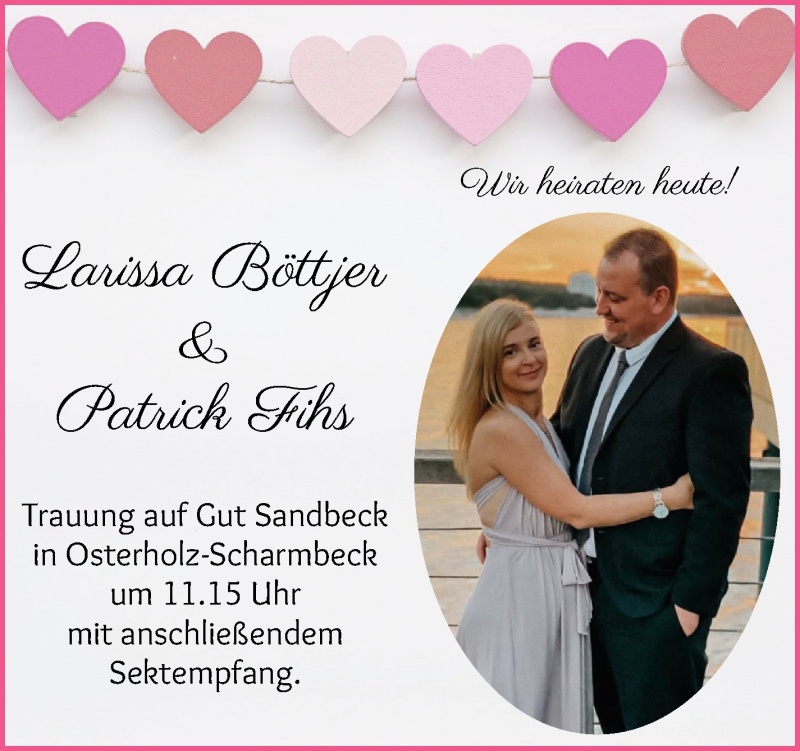 Hochzeitsanzeige von Larissa Böttjer von Osterholzer Kreisblatt