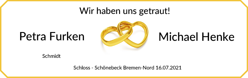 Hochzeitsanzeige von Petra Furken von Die Norddeutsche