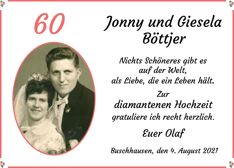 Hochzeitsanzeige von Giesela Böttjer von Osterholzer Kreisblatt