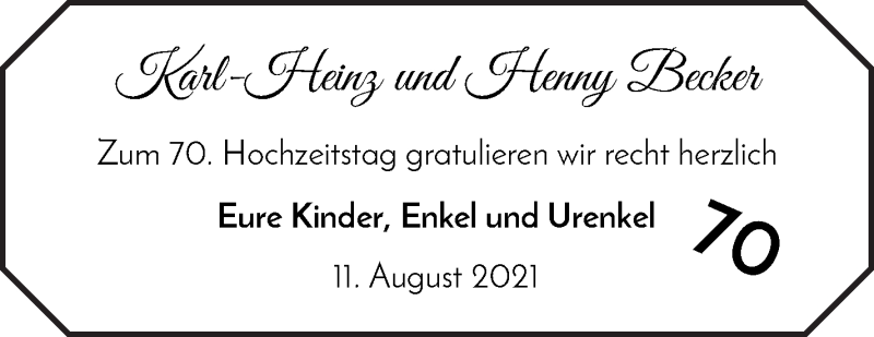 Hochzeitsanzeige von Karl-Heinz Becker von WESER-KURIER