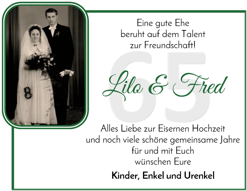Hochzeitsanzeige von Lilo Kühl von Die Norddeutsche