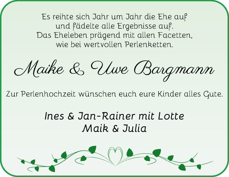 Hochzeitsanzeige von Maike Bargmann von Osterholzer Kreisblatt