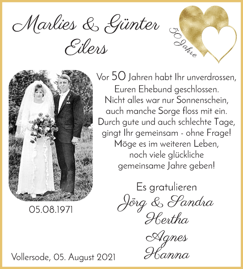 Hochzeitsanzeige von Marlies Eilers von Osterholzer Kreisblatt