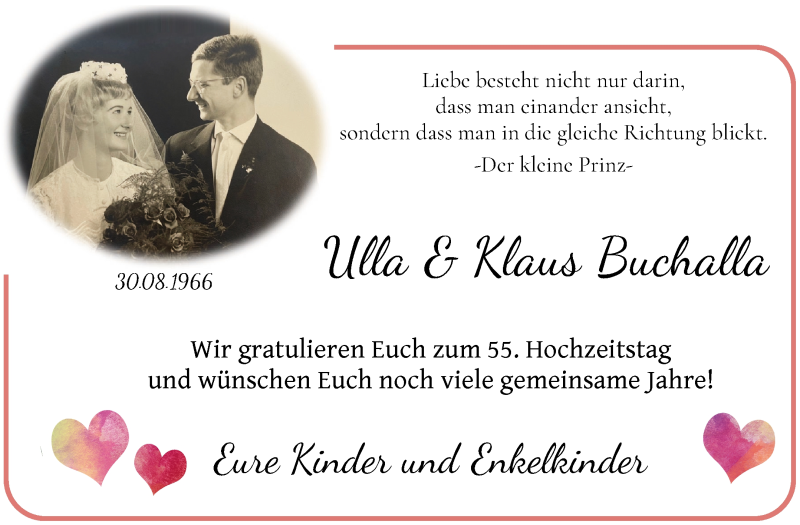 Hochzeitsanzeige von Ulla Buchalla von Achimer Kurier/Verdener Nachrichten