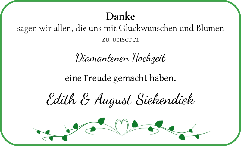 Hochzeitsanzeige von Edith Siekendiek von Osterholzer Kreisblatt
