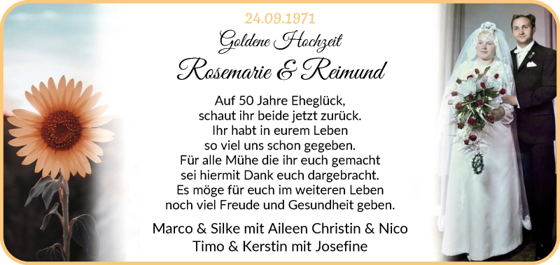 Hochzeitsanzeige von Rosemarie  von Osterholzer Kreisblatt