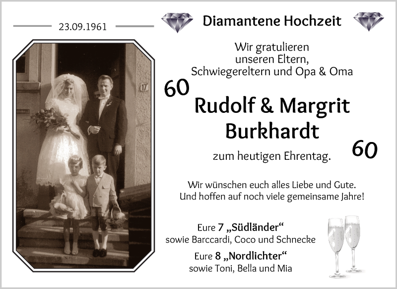 Hochzeitsanzeige von Rudolf Burkhardt von Die Norddeutsche